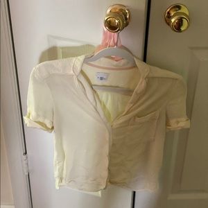 Cream blouse button up crop top